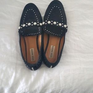 Steve Madden Black Loafers with Pearl Detailing